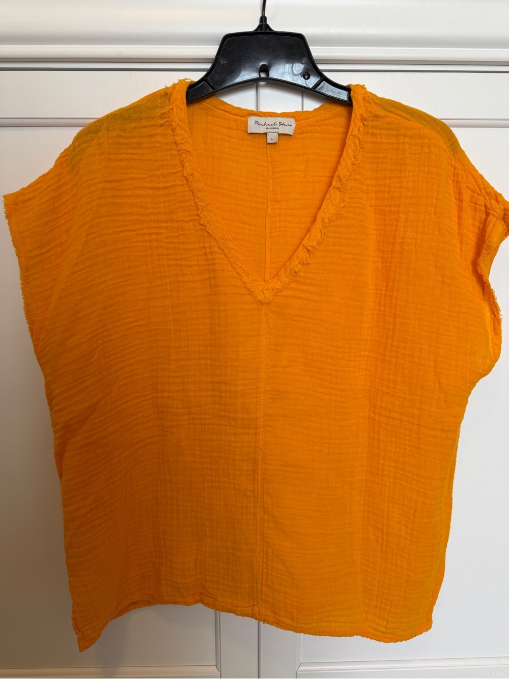 Michael Stars Lightweight V-Neck Gauze Tunic - Orange - L